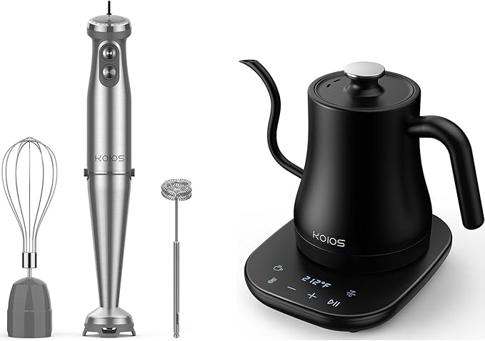 KOIOS 1000W Anti-scratch 3-in-1 Hand Blender with Temperature Control Gooseneck Electric Kettle