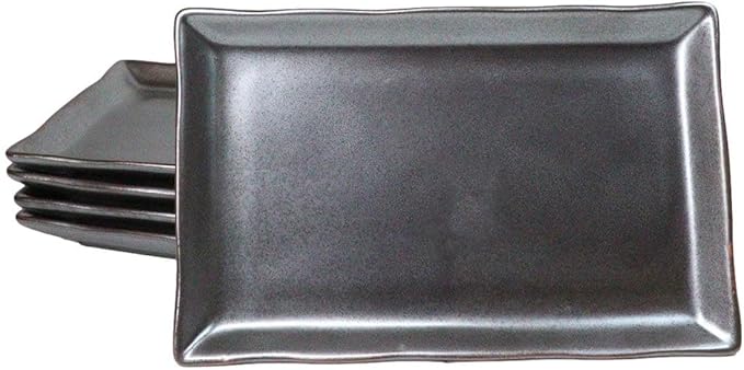 Ebros Gift Iron Black Clay Underglaze Technique Tetsu Kesho Porcelain Collection Dinnerware Serveware Kitchen Set Asian Japanese Restaurant Supply (Pack Of 5 Rectangular Sushi Plates 7.75 L)