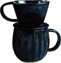Asayu Japan Ceramic Coffee Pour Over Maker Set in Dark Navy Blue Slow Brewing Paper Filter Holder and Dripper with 3 Holes for Coffee and Tea - Complete 2PCS Set