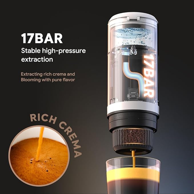 BENFUCHEN 3 in 1 Portable Espresso Machine With NO Heating Function Type-C Charging Electric Espresso Maker 17 Bar Mini Coffee Maker For N ESPRESSO/DolceGustoPods &amp Ground Coffee On the Go Blac