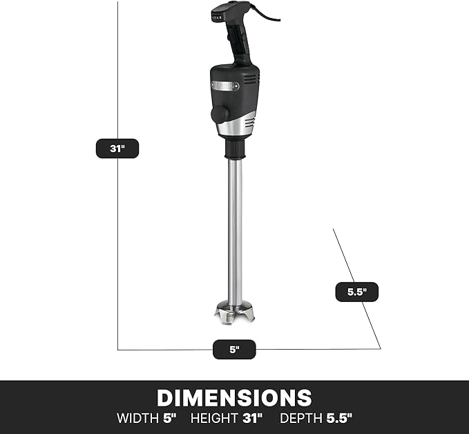 Waring Commercial WSB60 Big Stix Heavy Duty Immersion Blender 16 Removable Shaft 1 HP/700 Watt Variable Speed Motor 120V 5-15 Phase PlugBlack/Silver25-Gallon
