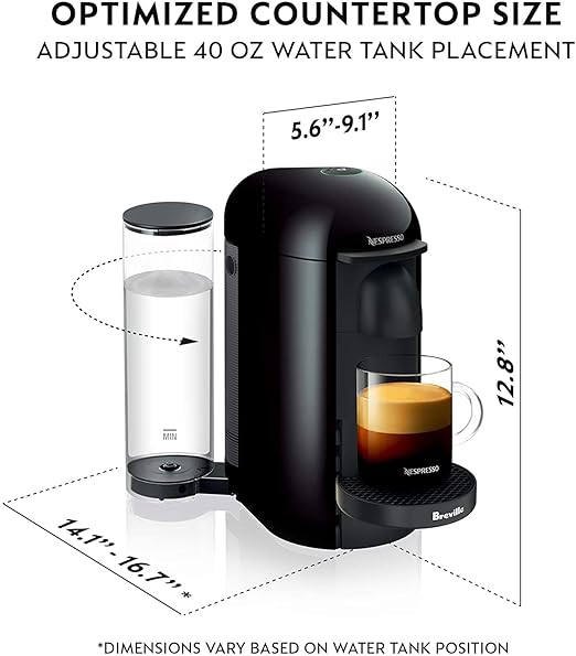 Nespresso Vertuo Plus Coffee and Espresso Maker by Breville Ink Black with Aeroccino Milk Frother