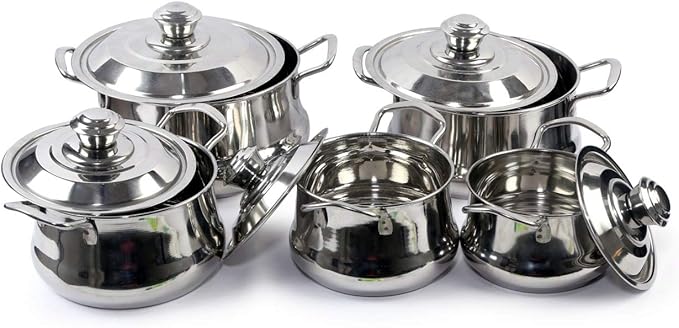 Stainless Steel Cook and Serve Handi Set with Lid Set of 5 (750 ml 1000 ml 1500 ml 2000ml 2700 ml)