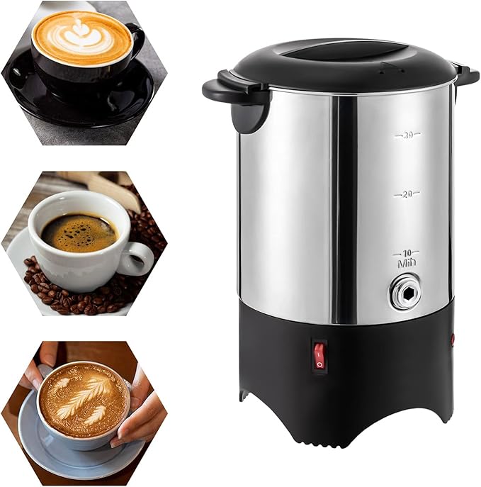 Commercial Coffee Urn 30Cups/5.2L Stainless Steel Coffee Dispenser1000W 110V Electric Coffee Maker Urn for Tea Hot Chocolate CoffeeHot DrinksFast Heating Silver