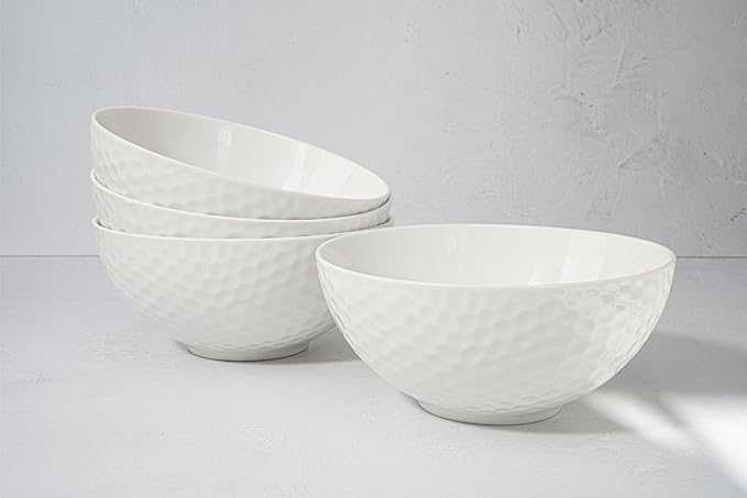 New Bone China 12 Piece Dinnerware Set Santorini Collection (Honeycomb) White Daily Use China Embossed Tableware Service for 4