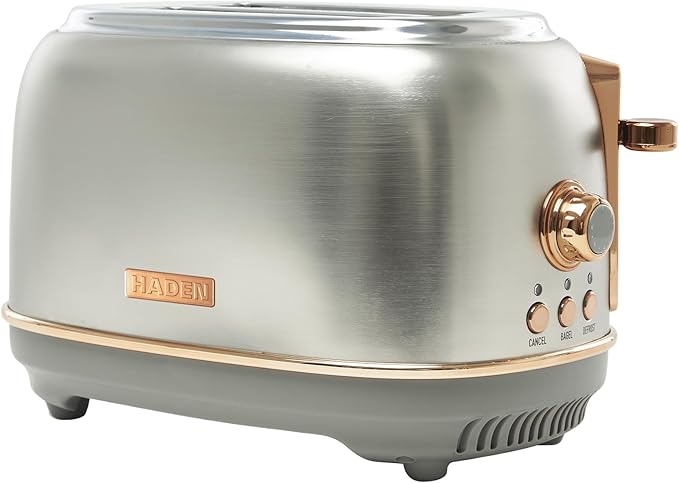 Haden Heritage 2 Slice Wide Slot Stainless Steel Toaster with Adjustable Browning Control &amp Non-Slip Feet Steel &amp Copper