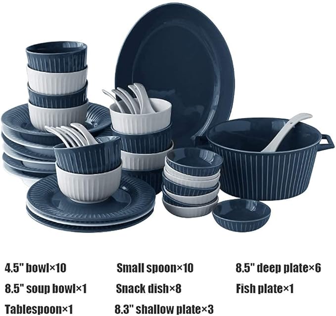 Dinner SetCeramics Dinner Sets 40 Pieces Retro Vertical Pattern Porcelain Dinnerware Combination Set For Family Party | Cereals Bowls And Steak Plates Sets