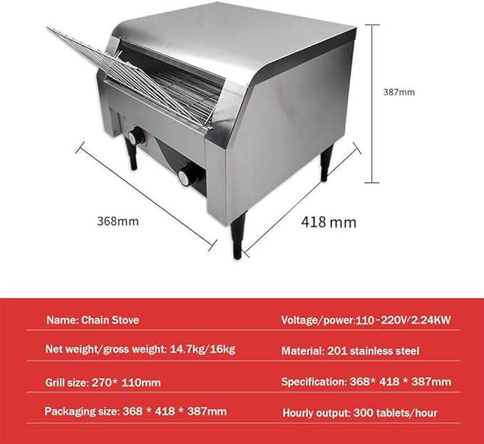 Commercial Conveyor Toaster Oven – High-Efficiency Drawer Toaster (150/300/450 PCS/H) with Dual Heating Tubes Stainless Steel Design for Toasting Bread Bagels and Breakfast Foods(300)