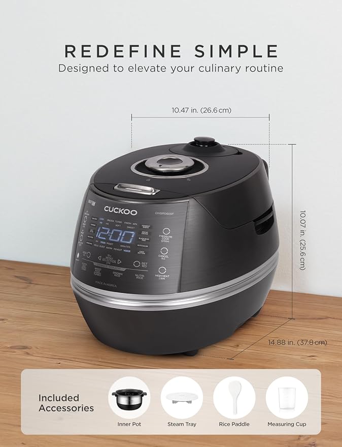 CUCKOO High Pressure Rice Cooker 6-Cup Uncooked / 12-Cup Cooked with Induction Heating Technology Versatile Rice Maker with 13 Menu Options and Steam Plate Voice Guide Dark Gray (CRP-DHSR0609FD)