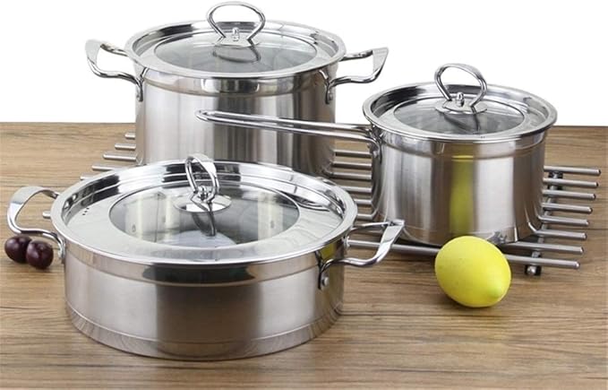 Pot Set Stainless Steel Cookware Set Kitchen Cookware and Cookware Set of 3 Suitable for All Stoves Including Induction Cookers Cookware Cooking Set(B)