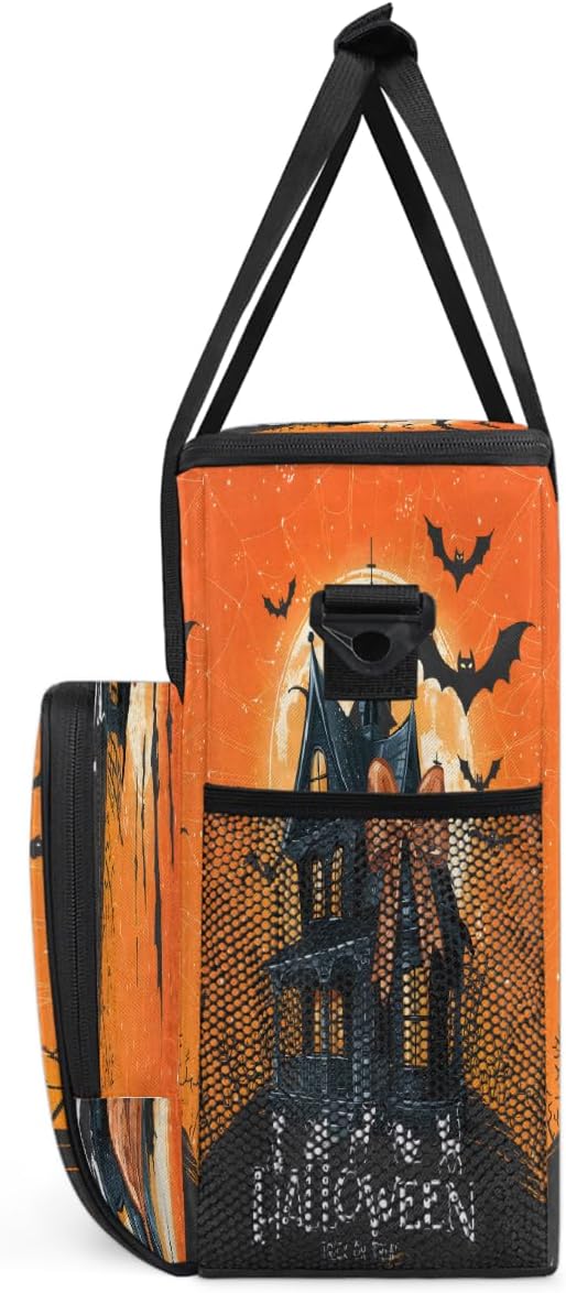 Halloween Moon Castle Bats Coffee Maker Carring Bag Travel Carrying Storage Tote Bag Compatible with Keurig K-Mini or K-Mini Plus Portable Single Serve Coffee Brewer Case with Pockets for K-cup Pods