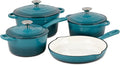 Basque Enameled Cast Iron Cookware Set 7-Piece Set (Biscay Blue) Nonstick Oversized Handles Oven Safe Skillet Saucepan Small Dutch Oven Large Dutch Oven 10.25 2QT 2.25QT 4.75QT