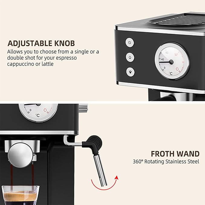 Semi Automatic Pressure Coffee Machine Home Concentrated Small Office steam frotherBlack
