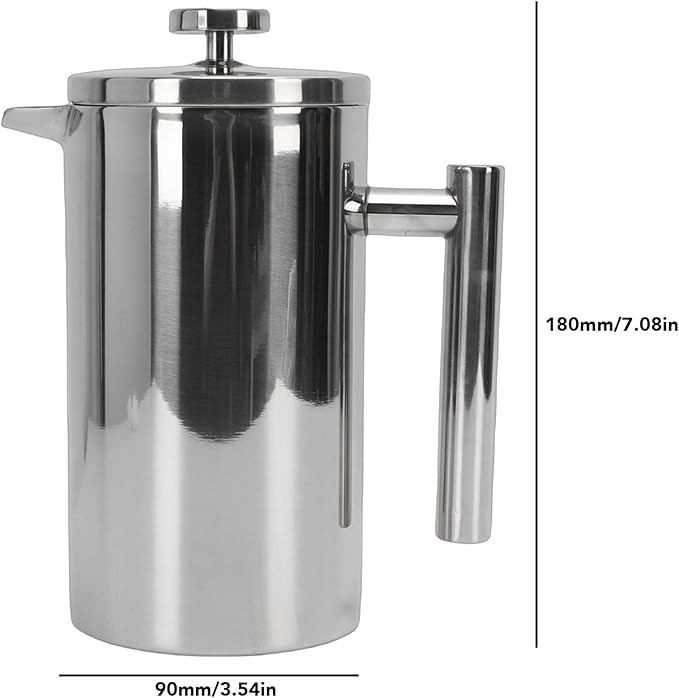 Fockety French Press Coffee Maker Stainless Steel Double Wall Insulated Coffee Press with U Shaped Spout Rustproof Dishwasher Safe French Coffees Maker for Home Office Camping (600ml)