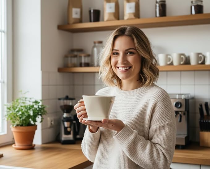 Amailtom Ceramic Pour Over Coffee Dripper Manual Slow Brew Coffee Maker with Open Base Design for Precise Extraction Single Cup Porcelain Brewer White