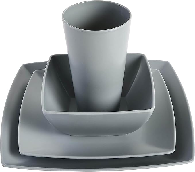 16 Piece Square Dinnerware Set Grey Coastal Casual
