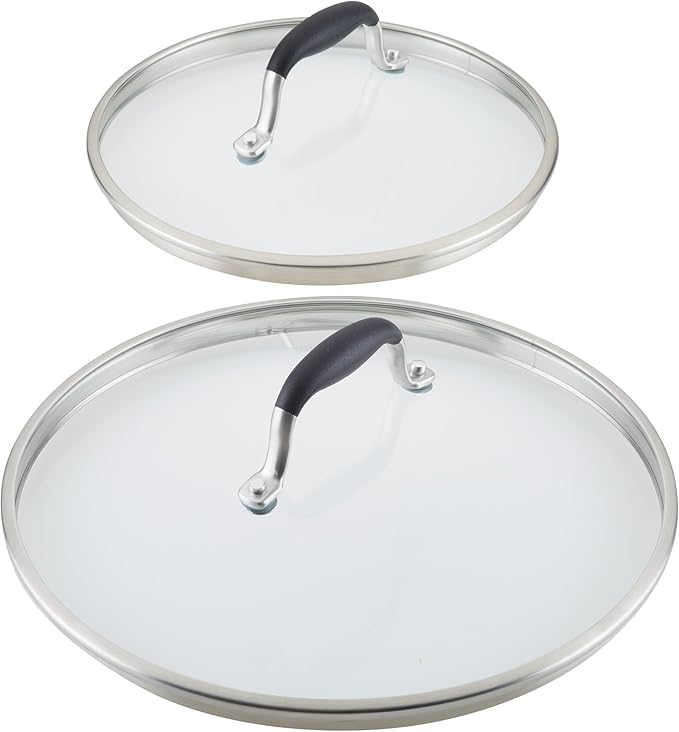 Anolon Advanced Home Glass Lids Stainless Steel and Silicone Handles 2 Piece 10 Inch and 12 Inch Lid Set Onyx