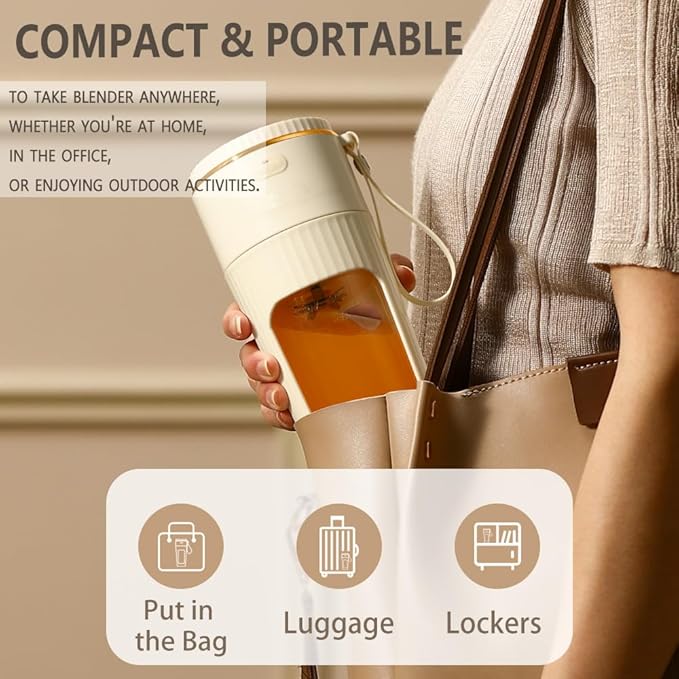 Portable Blender for Shakes and Smoothies 12OZ Personal Size Blenders with 10 Stainless Blades Mini Blender Cup for Kitchen Office Gym USB-C Rechargeable Travel Lid Licuadora Portatil