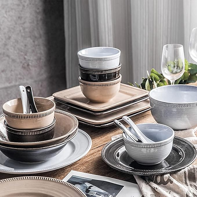 30-Pieces Dinnerware Sets Retro American Porcelain Tableware Set with Plates Bowls and Dish Ceramic Dinner Set for Home Kitchen and Dinning Microwave Dishwasher