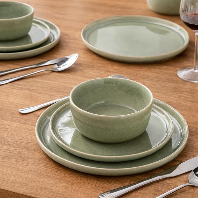 AmorArc Stoneware Dinnerware Sets for 4Round Reactive Glaze Ceramic Plates and Bowls SetHighly Scrath Resistant | Dishwasher &amp Microwave Safe Dishes SetService for 4 (12pc)