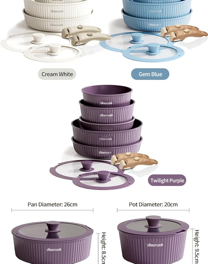 Amercook detachable nesting cookware non-stick versatile pot set kitchen-specific cookware set for home use gem blue nine-piece set