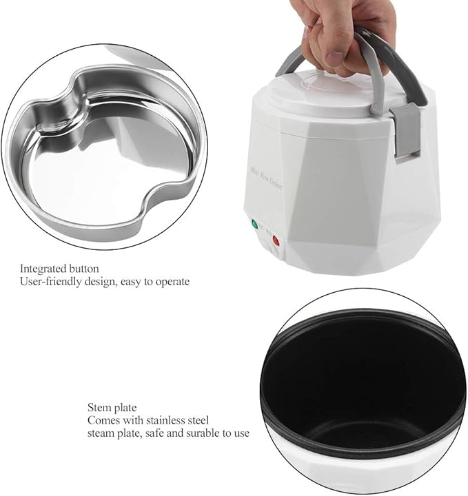 FLEXMAN 12V 100W 1.3L Rice Cooker Water proof Portable Non Stick Travel Steamer Multifunctional Grain Cooker for Car Cooking Rice Porridge Warm Dishes (White)