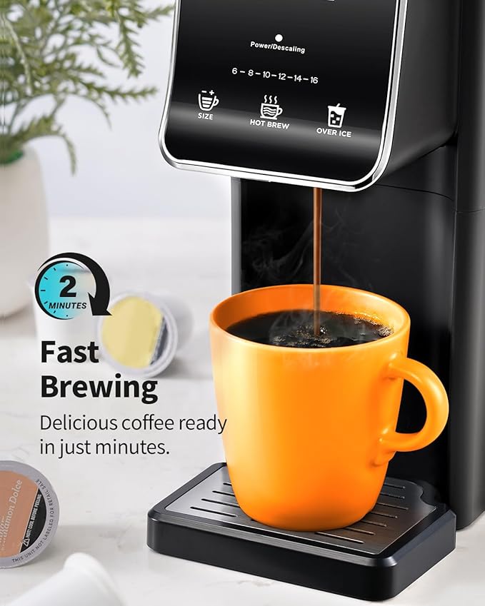 Hot &amp Iced Single Serve Coffee Maker K Cup Pod Coffee Maker Compatible with Grounds Reusable Filter 6–16oz Brew Sizes Large 40oz Water Tank Easy to Use Black