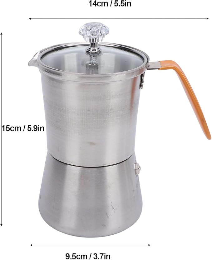 Yosoo Health Gear Hand Pour Coffee Pot Pour Over Coffee Maker Set Coffee Brewer Hand Drip Cone Dripper Coffee Pot with Glass Lid Heat Resistant Handle for Italian Coffee Milk Tea (160ML)