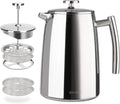 Secura French Press Coffee Maker 34-Ounce 304 Stainless Steel Insulated Coffee Press with Extra Screen