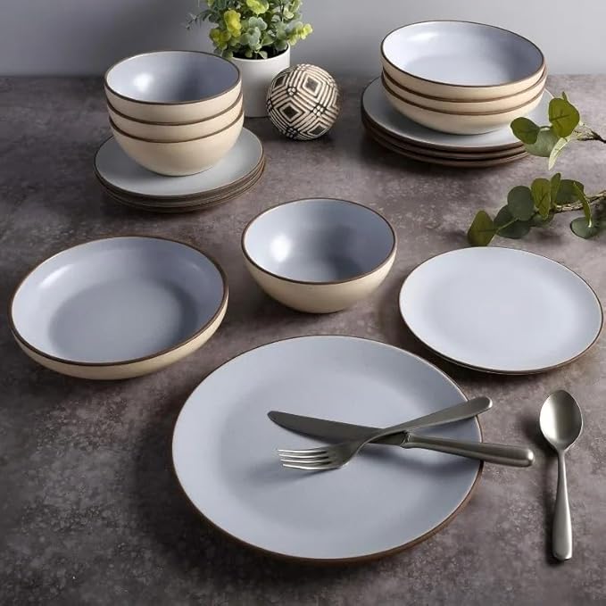 Classic Bowl Dinnerware Set Service for 4 Ceramic Round Plates and Bowls 16pcs Dinnerware Set