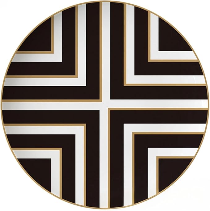 Bone china dinnerware set for 2 Plates set with dessert plates (6.5&amp8 inch) and dinner steak plate(10.5&amp12 inch) dishes set for home and kitchen black and gold line pattern series