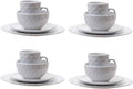 A&ampB Home Large 16 Piece Dinnerware Set Glossy Cream Stoneware Plates Bowls Mugs French Country Geometric Design Kitchenware Serves 4 People