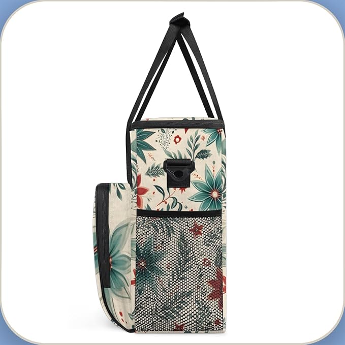 Christmas Flowers Coffee Maker Carrying Bag Mystical Flowers Travel Storage Bag Compatible with K-Mini or K-Mini Plus Single Serve Coffee Brewer Carrying Case with Multiple Pockets &amp Shoulder St