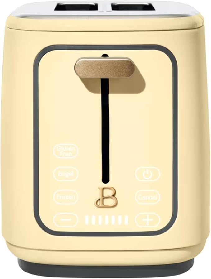 2 Slice Digital Toaster with Touch Control Panel Adjustable Toast Shade Settings Wide Bread Openings Bagel &amp Frozen Modes Removable Crumb Tray (Buttercream)