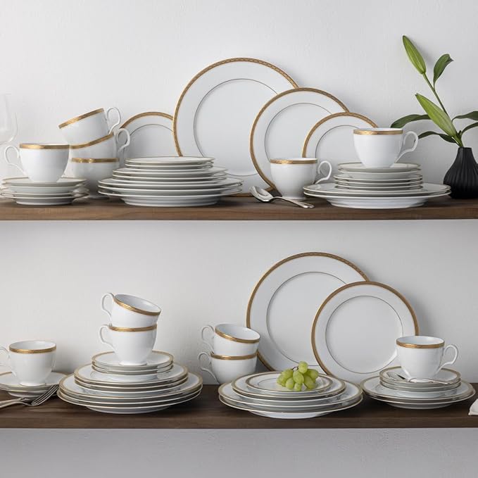 Noritake Charlotta Gold 60-Piece Value Set Service for 12 in White