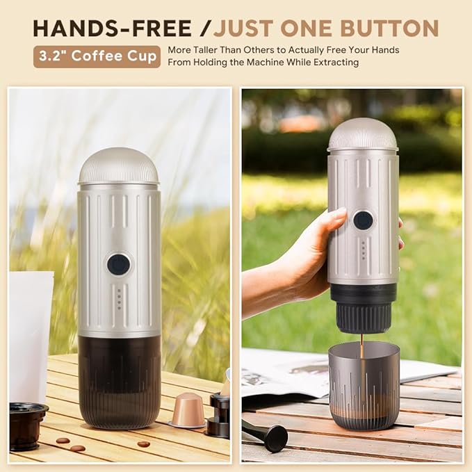 BENFUCHEN Portable Espresso Machine For Travel USB-C Charging Self-Heating Electric Espresso Maker 19 Bar Mini Coffee Maker On the Go For Camping/Hiking Ground Coffee &amp NESPRESSOpods (Champagn