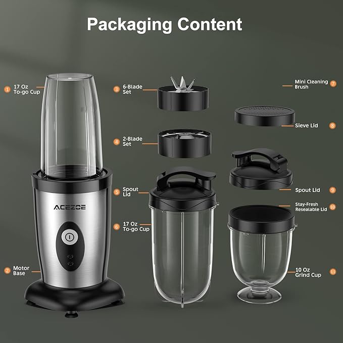 Personal Blender Shakes and Smoothies 3D 6-leafs 850W Portable Blender One-Button Mixer 2x17oz Personal Blenders Bottle BPA Free Kitchen baby food Grinding Juice