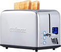 CUSIMAX Stainless Steel 2 Slice Toaster with LED Display Extra-wide Slots 6 Browning Settings Cancel/Bagel/Defrost Removable Crumb Tray Silver