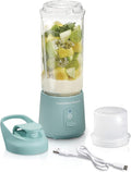 Hamilton Beach Mini Cordless Portable Personal Blender for Shakes and Smoothies USB Rechargeable 16 oz. Jar with Leakproof Travel Lid 6 Stainless Steel Blades Blue (51182)