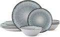 Mikasa Matteo 12 Piece Dinnerware Plate Bowl Set Servie for 4 Gray