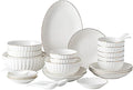 32-Piece White Dinnerware SetsModern European Dinner Plate and Bowl SetTable Service for 6-8Phnom Penh High-End Tableware Set Microwave SafeDessert/Soup/Sal