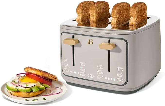 Four-slot Digital Touch Display Toaster with LED Countdown Extra Wide Self-Adjusting Slots Powerful Even Toasting (Porcini Taupe)