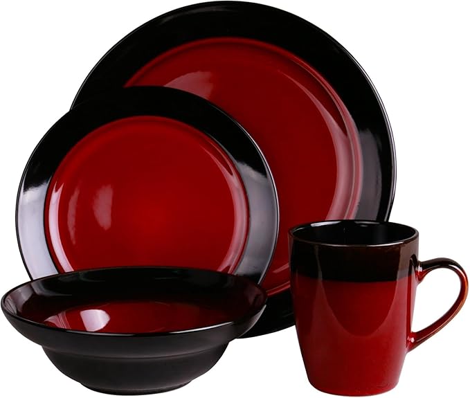 16-Piece High-Gloss Stoneware Dinnerware Set – Modern Dinner Plates Bowls &amp Mugs for Elegant Dining