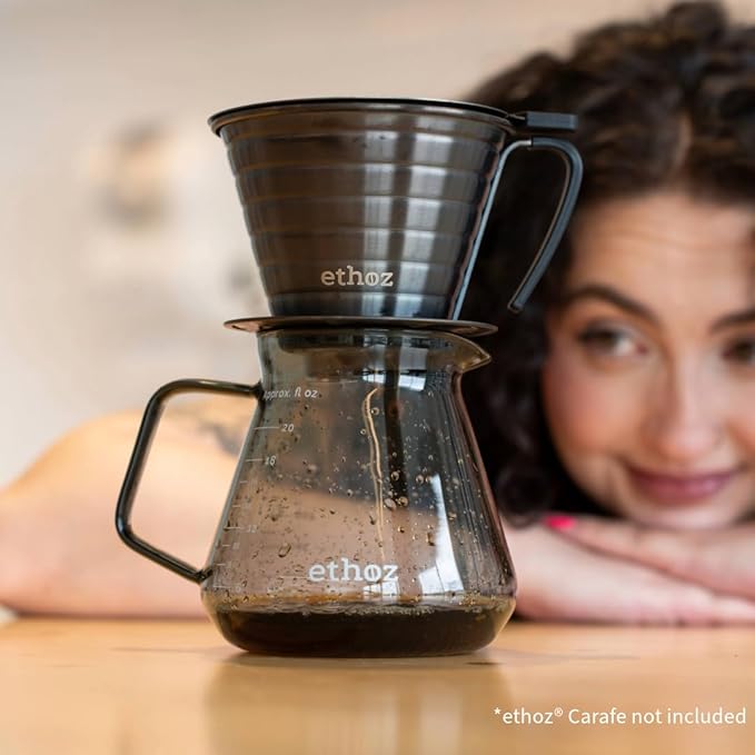 Ethoz® by Planetary Design Pour Over Coffee Maker – Sustainable Stainless Steel Filter Convex Bottom for Even Extraction Reusable Design