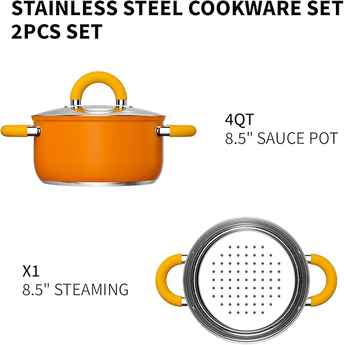 4 Quart Vegetable Steamer Oranger Steamer for Cooking with Lid and Steaming Bucket Gift for Housewarming Kitchen Decor Dishwasher Safe