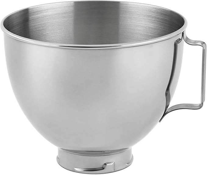 Compatible for KitchenAid Home 304 Stainless Steel Chef Machine Accessories Mixing Bucket Basin 5QT Thickened Mixing Bowl Kitchen Auxiliary Mixer Accessories Equipped with A Flat Handle(B6)