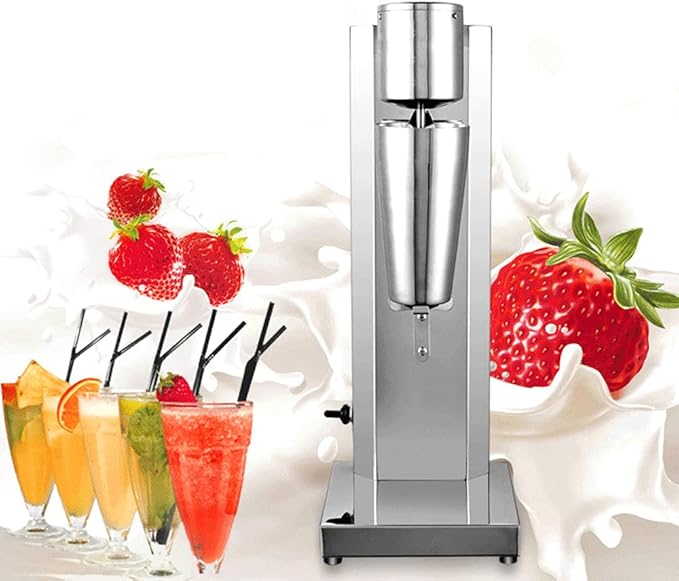 Commercial Milkshake Maker Machine Single Head Electric Milk Shake Machine Stainless Steel Milkshake Blender with Double Disc Mixing Shaft 180W 110V 2-Speed 18000RPM Drink Mixer Malt Maker Machine