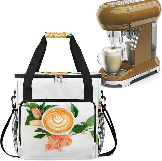 Coffee Latte Art Leaves Coffee Maker Carrying Bag Coffee Machine Travel Storage Tote Bag Compatible with K-Mini or K-Mini Plus Portable Single Serve Coffee Brewer Case with Pockets for K-Cup Pods