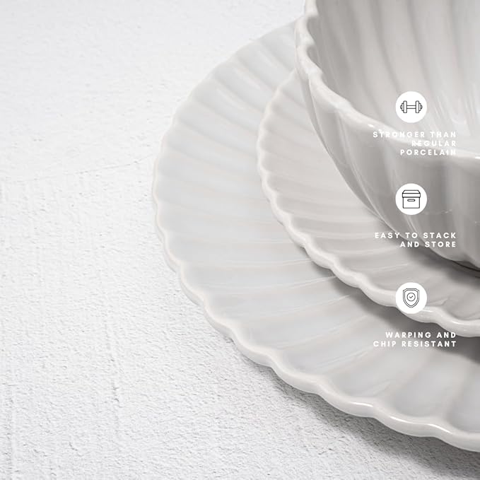 16 Piece Dinnerware Set Aruba (White Sand Dollar) Plates Bowls and Mugs Set for 4