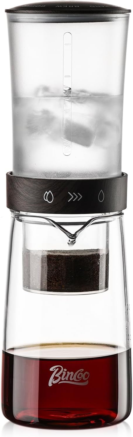 Cold Brew Coffee Maker 450ML Ice Drip Coffee BrewerSlow Drip Coffee Maker with Fine Mesh Filter Adjustable Water Flow (Dark Brown)